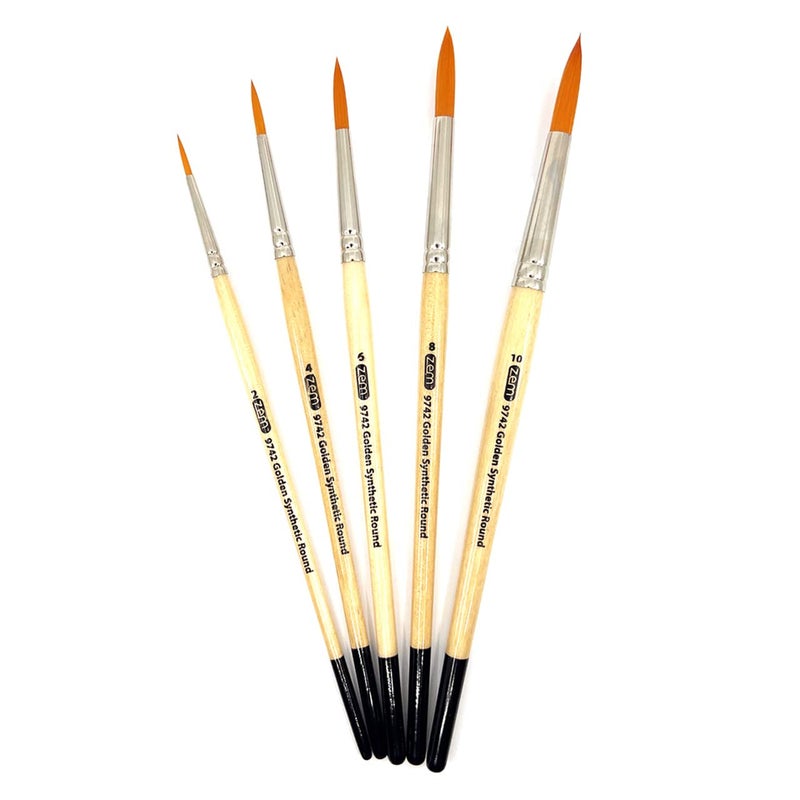 ZEM Brush Golden Synthetic Round Brushes Set Sizes 2,4,6,8,10 - Image 2